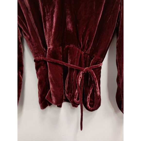 J. Crew Womens Velvet Blouse Top Size 12 Burgundy V Neck Long Sleeve Whimsygoth - Picture 2 of 10